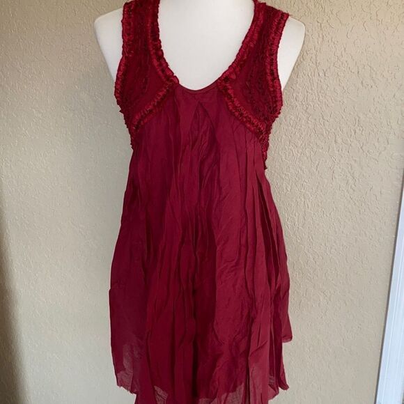 New w/out tags Free People Rose Red Beaded Dress flutter trim XS - Picture 4 of 16
